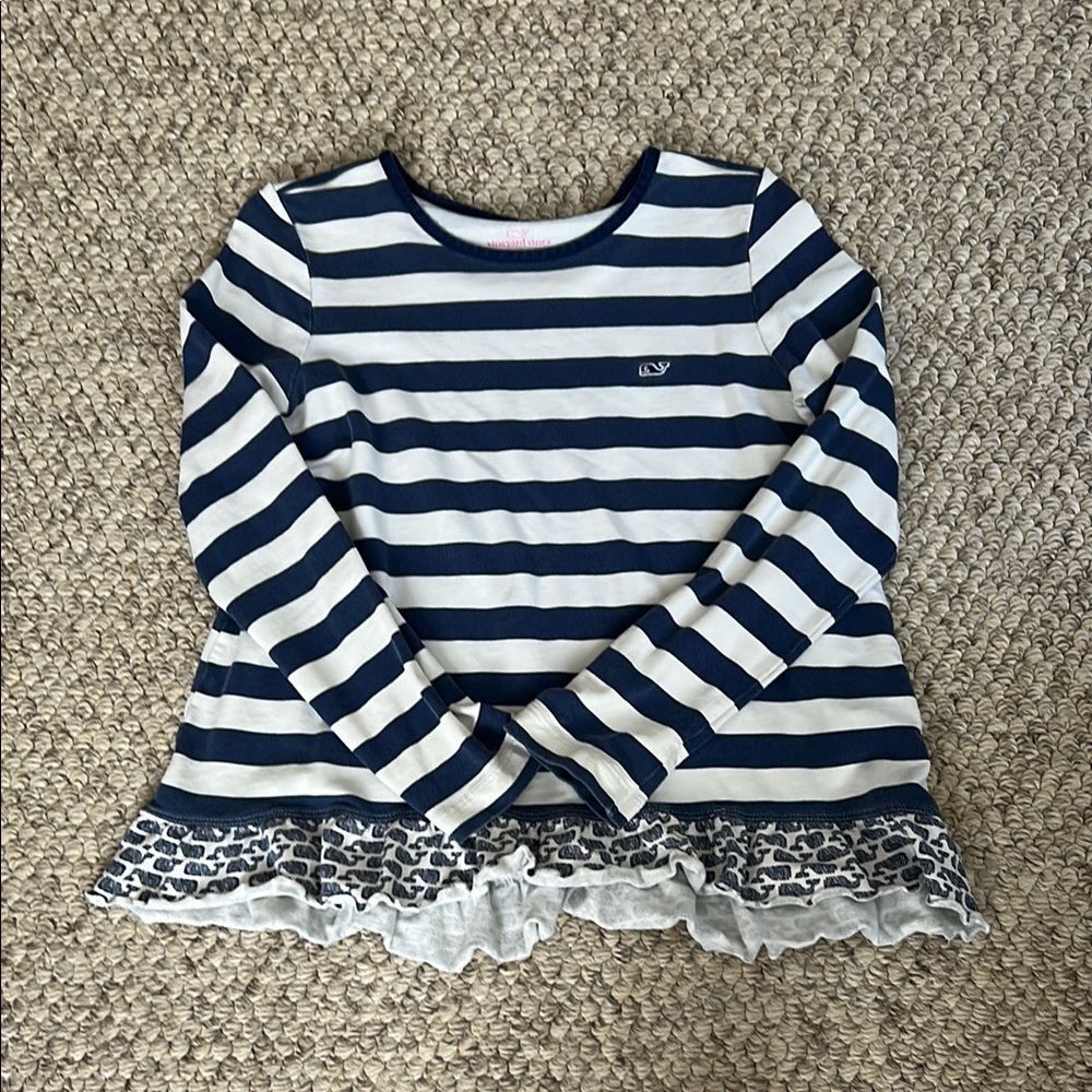 Vineyard Vines Girls Navy and White Striped Kids Shirt